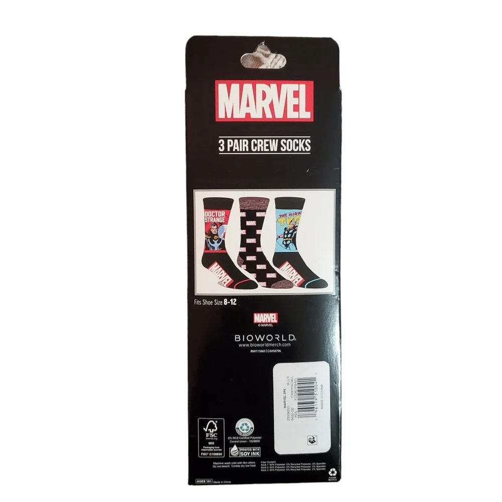 Marvel Dr Strange Thor Crew‎ Socks 3 Pairs New